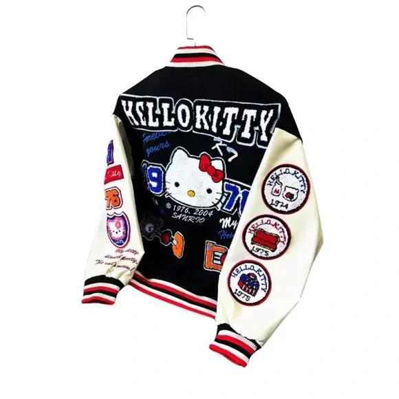 Hello Kitty Black and Cream Varsity Jacket with Red Accents - Picture 3 of 4